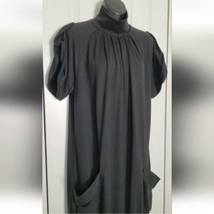 ZARA 80's Style Black Bubble Dress Banded Hem Pockets Size M